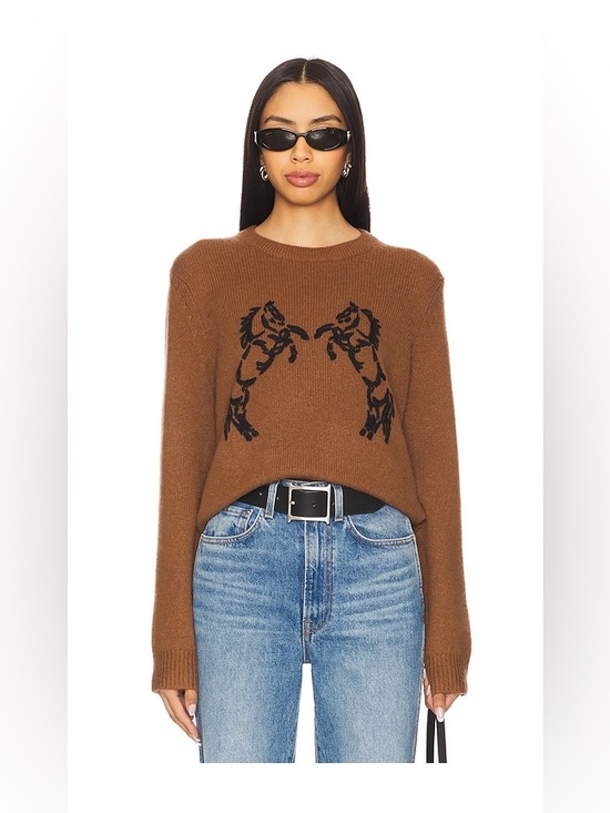 White + Warren Sweaters - NWT White + Warren Cashmere Wool Horse Embroidered Crewneck Sweater Umber Sz M